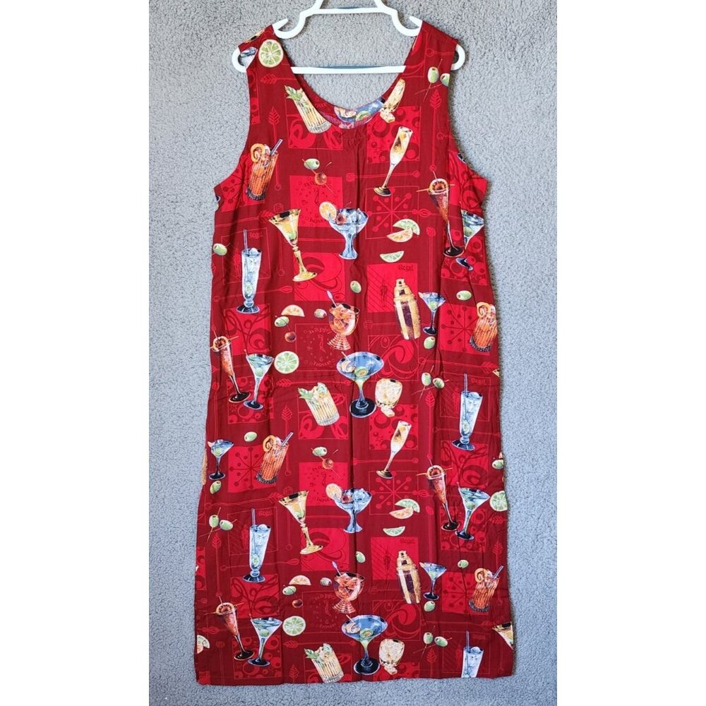 Paradise Found Women's Sleeveless‎ Hawaiian Dress Red Cocktail Drinks Print 2XL